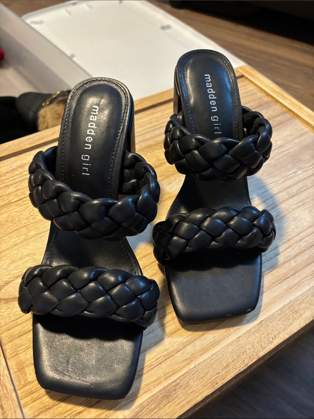 Madden Girl Black Braided Double-Strap Slide Mules